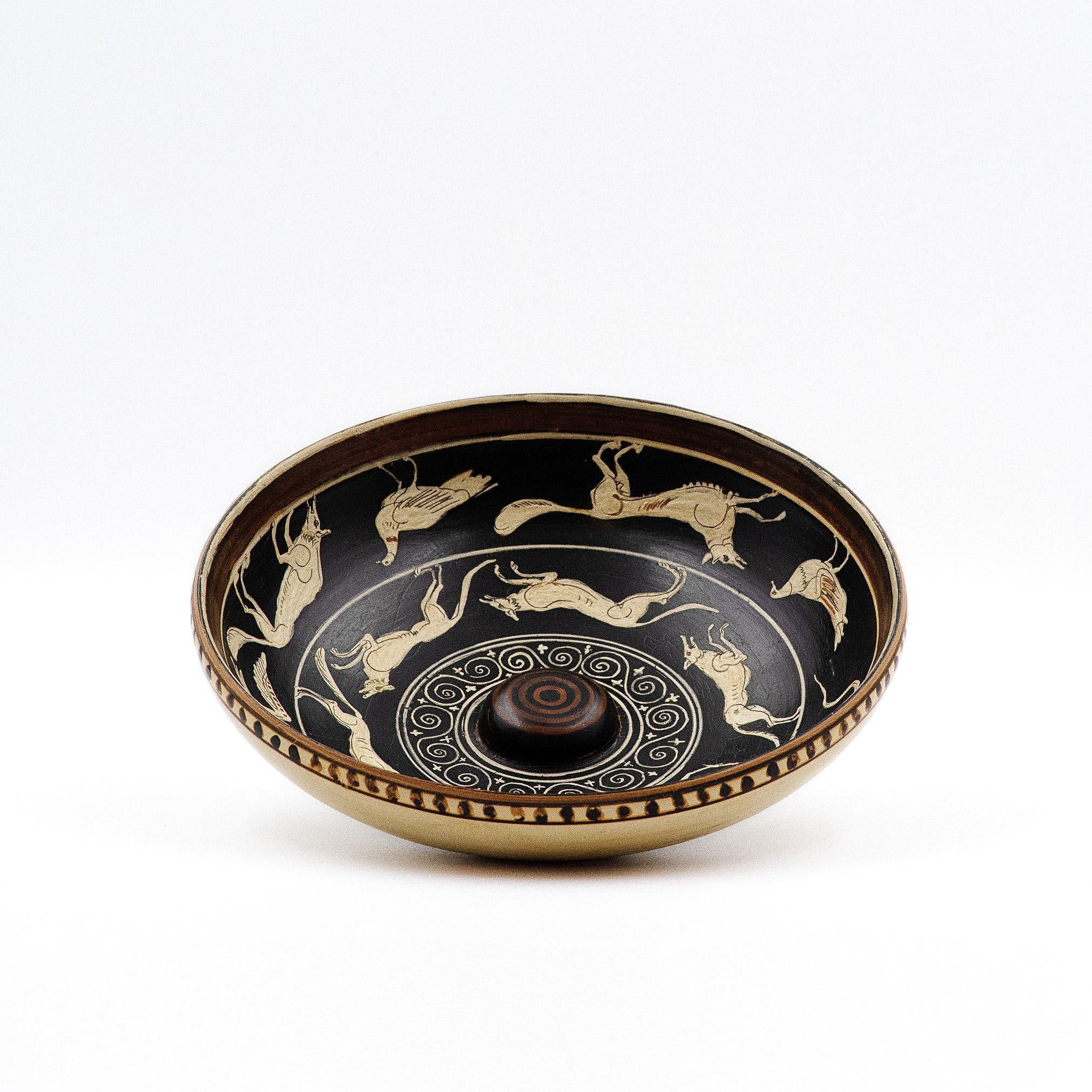 'The Hare hunt' White-on-Black libation bowl