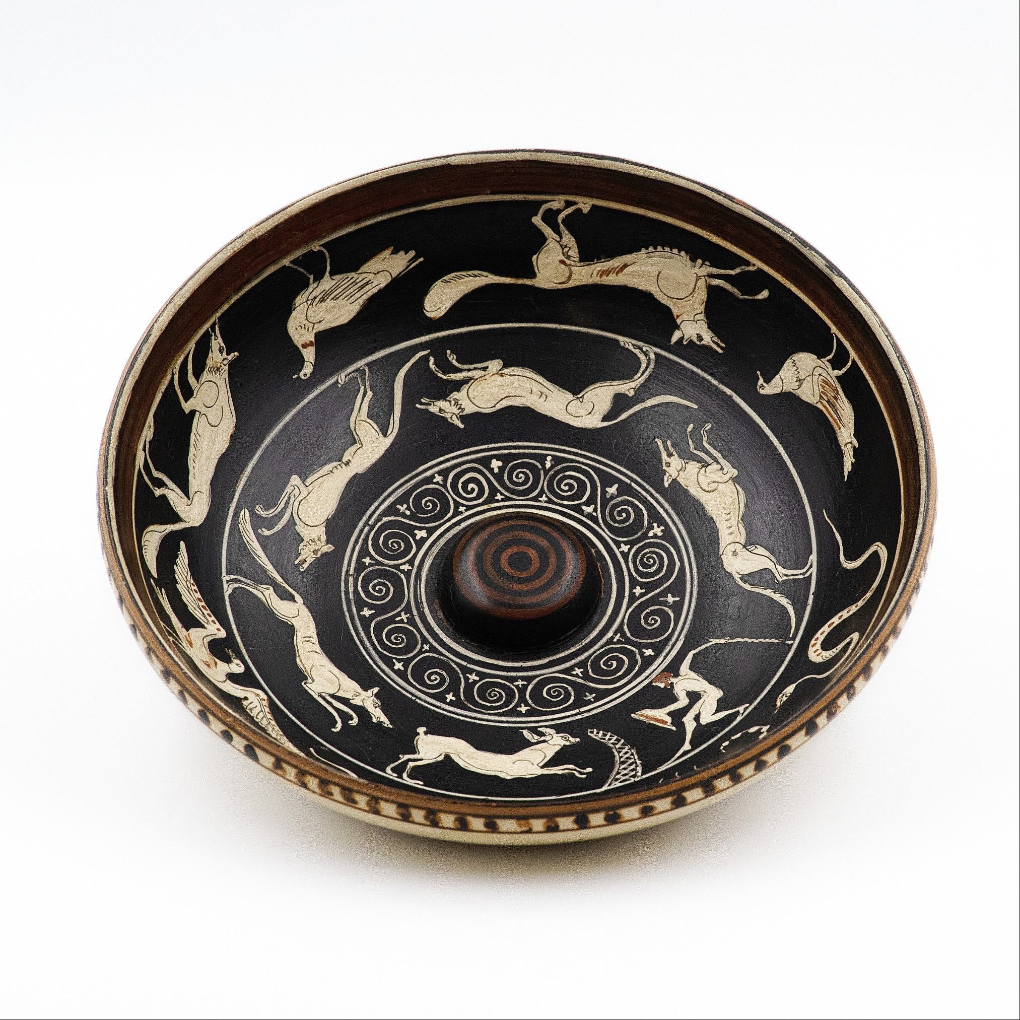 'The Hare hunt' White-on-Black libation bowl