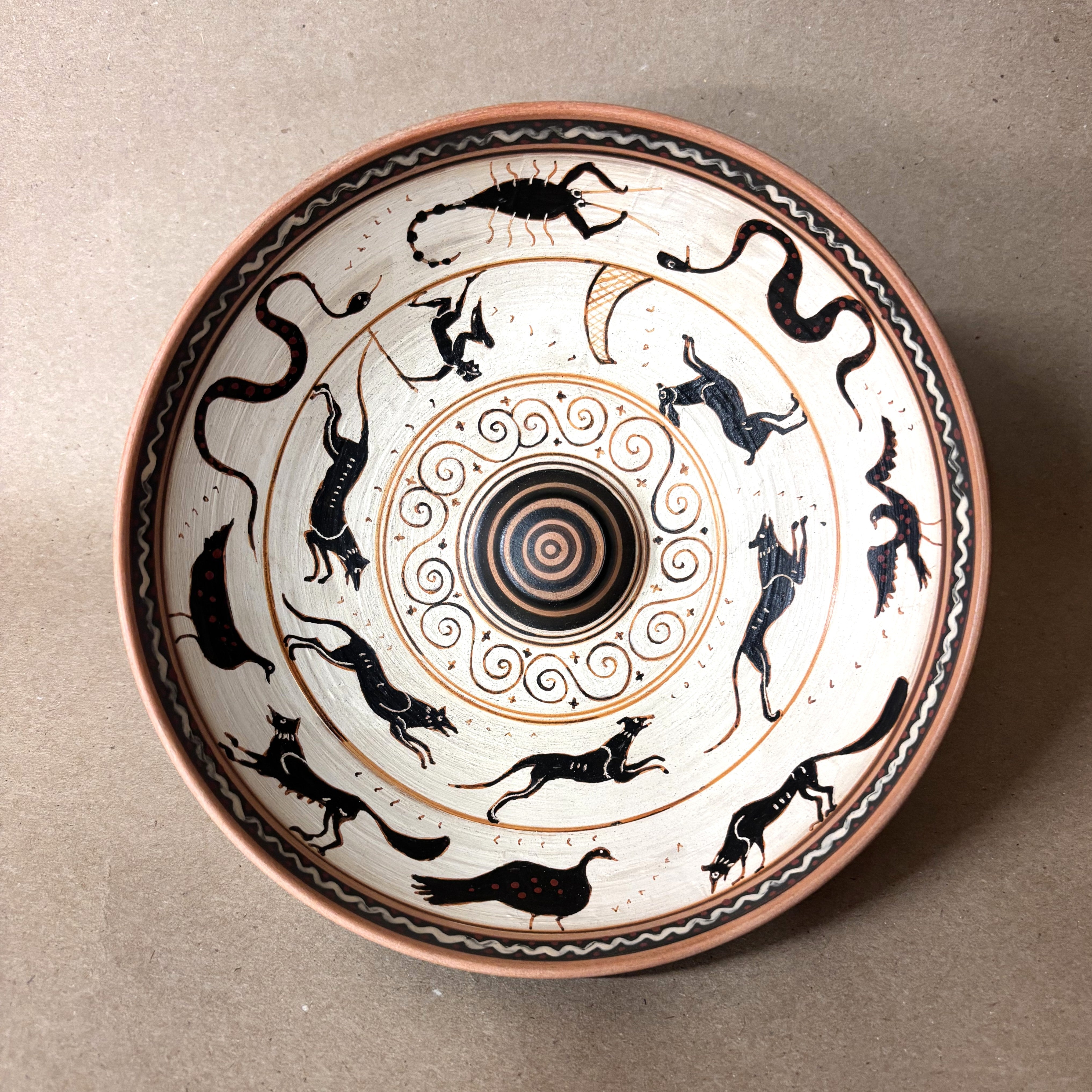 'The Hare hunt' Black-on-White libation bowl