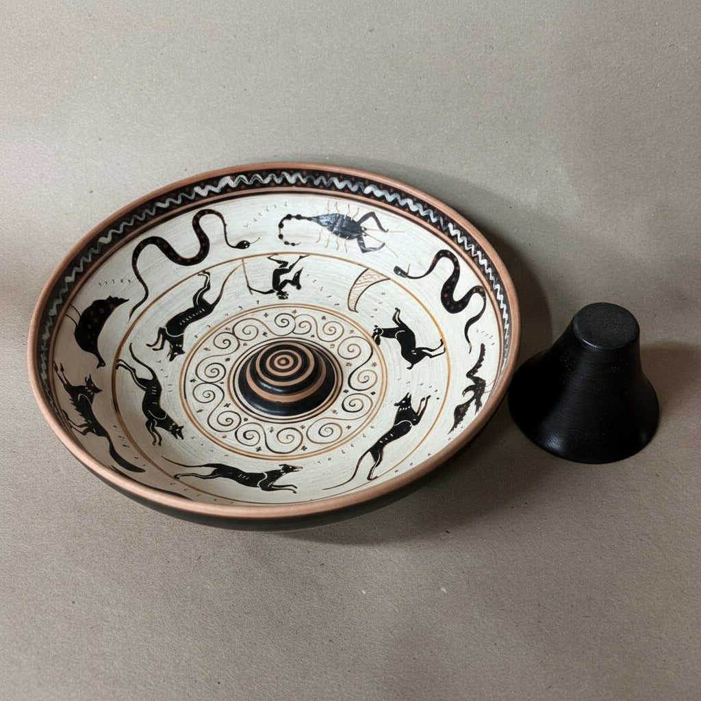 'The Hare hunt' Black-on-White libation bowl