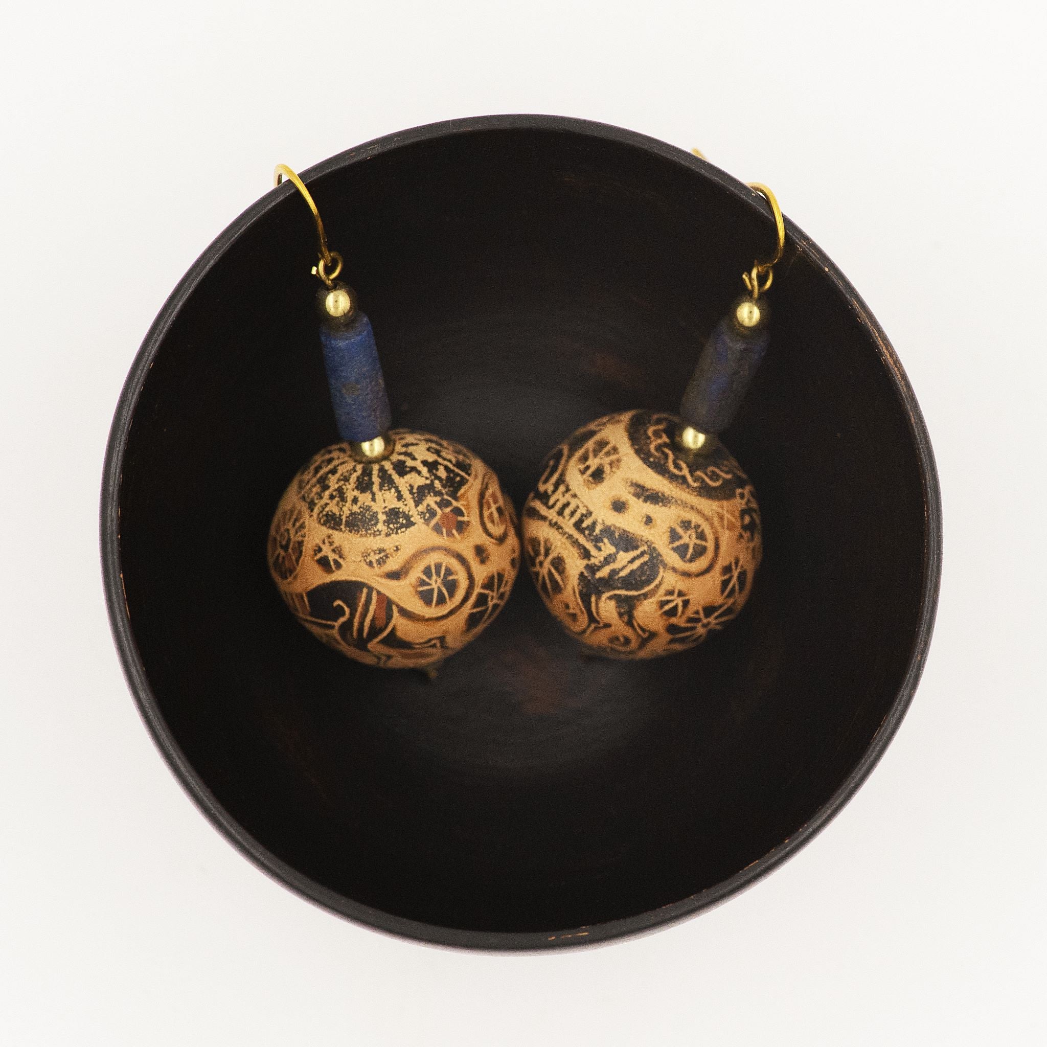 Black Figure Bead and lapis earrings