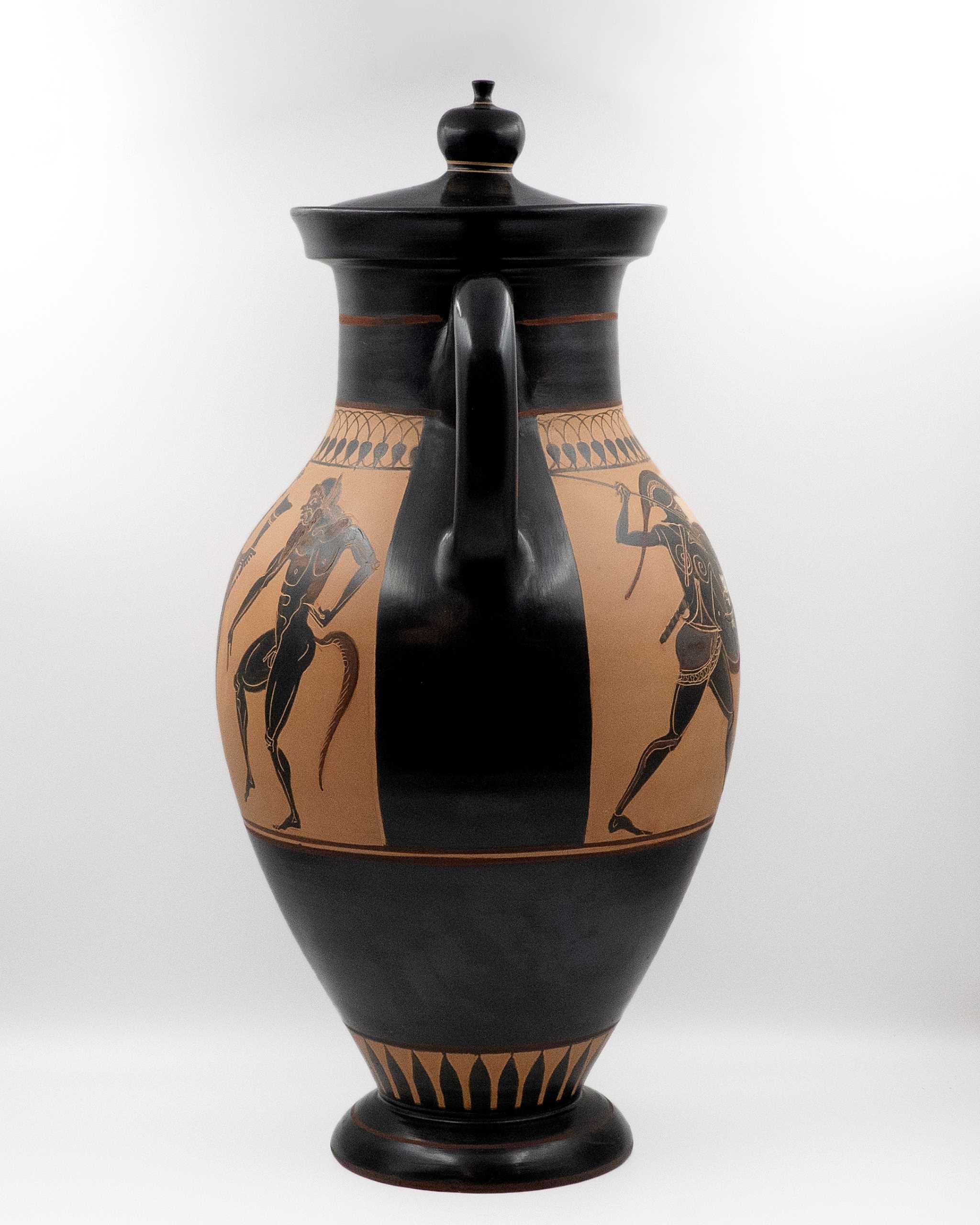 Black Figure Dionysus Amphora with lid