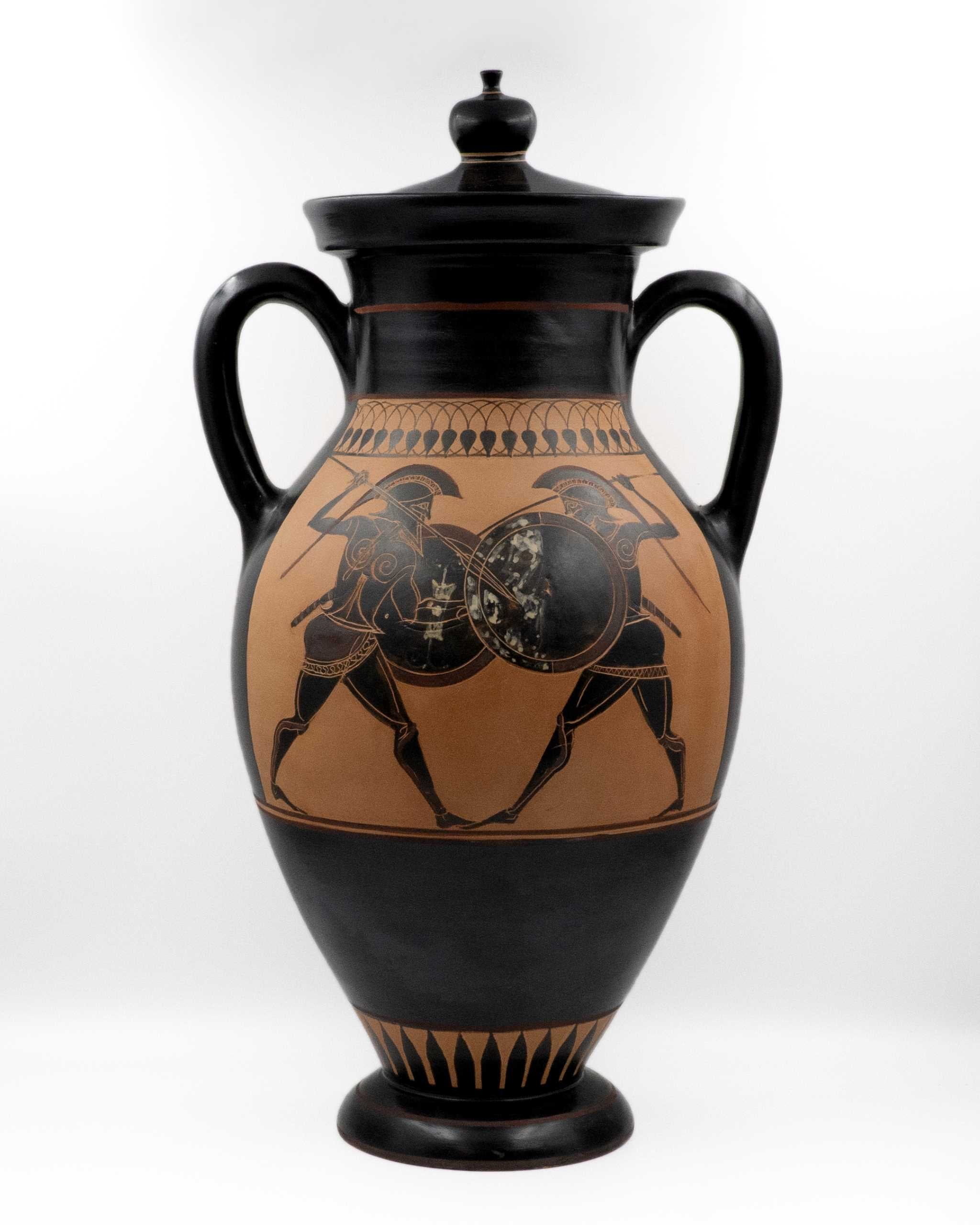 Black Figure Dionysus Amphora with lid