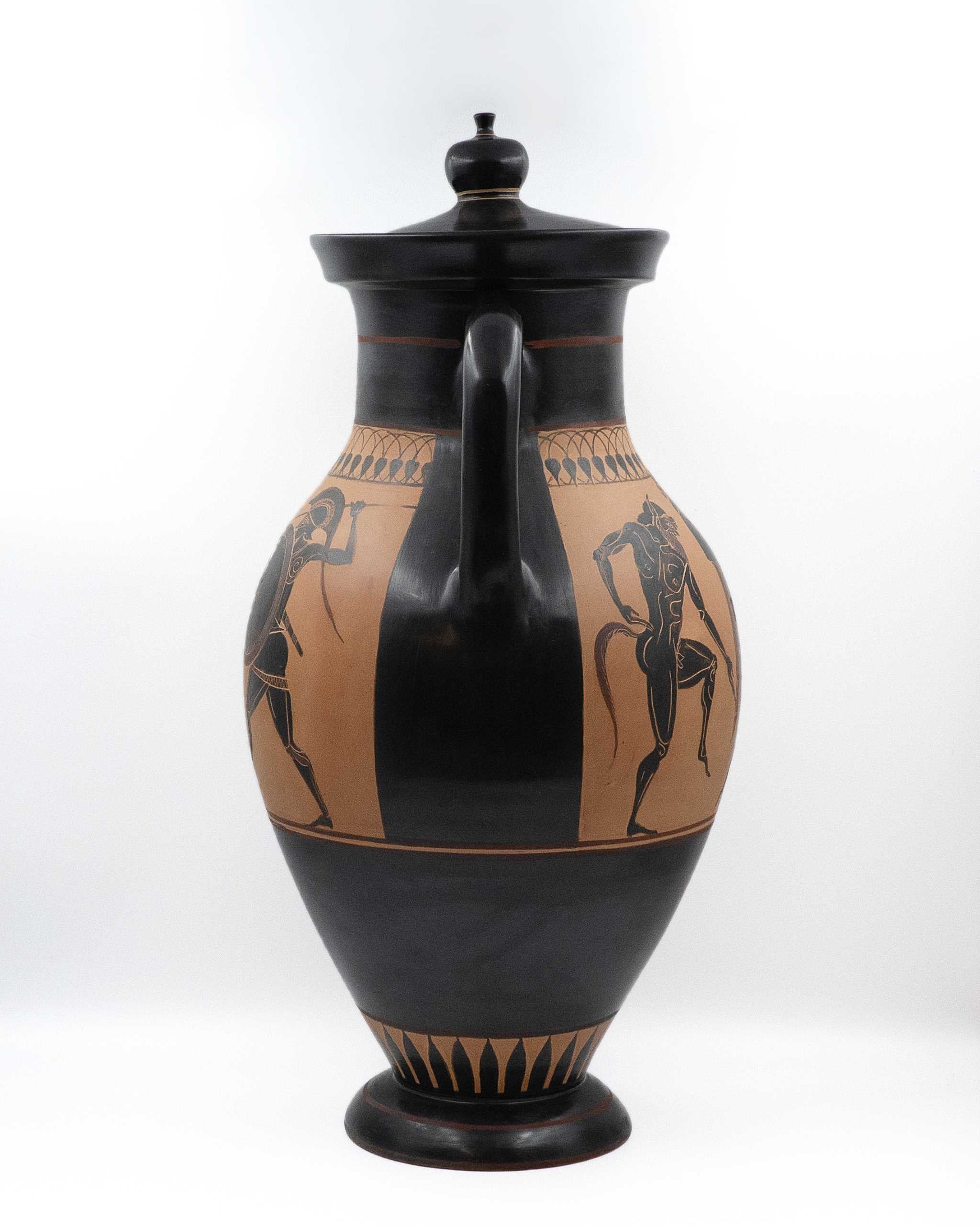 Black Figure Dionysus Amphora with lid