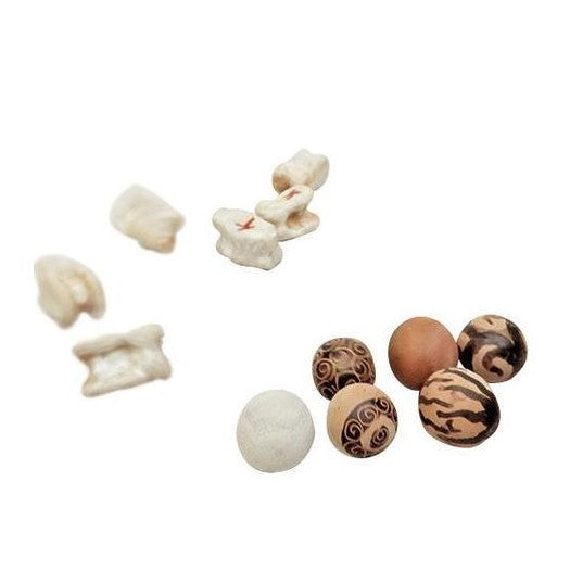 Knucklebones (astragaloi) and marbles (spheria) made of clay