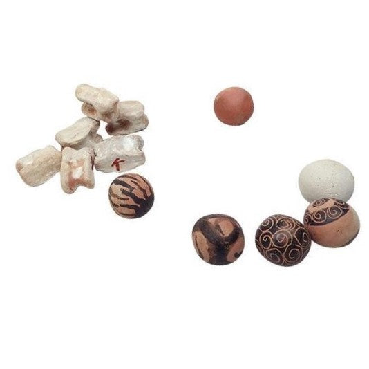 Knucklebones (astragaloi) and marbles (spheria) made of clay