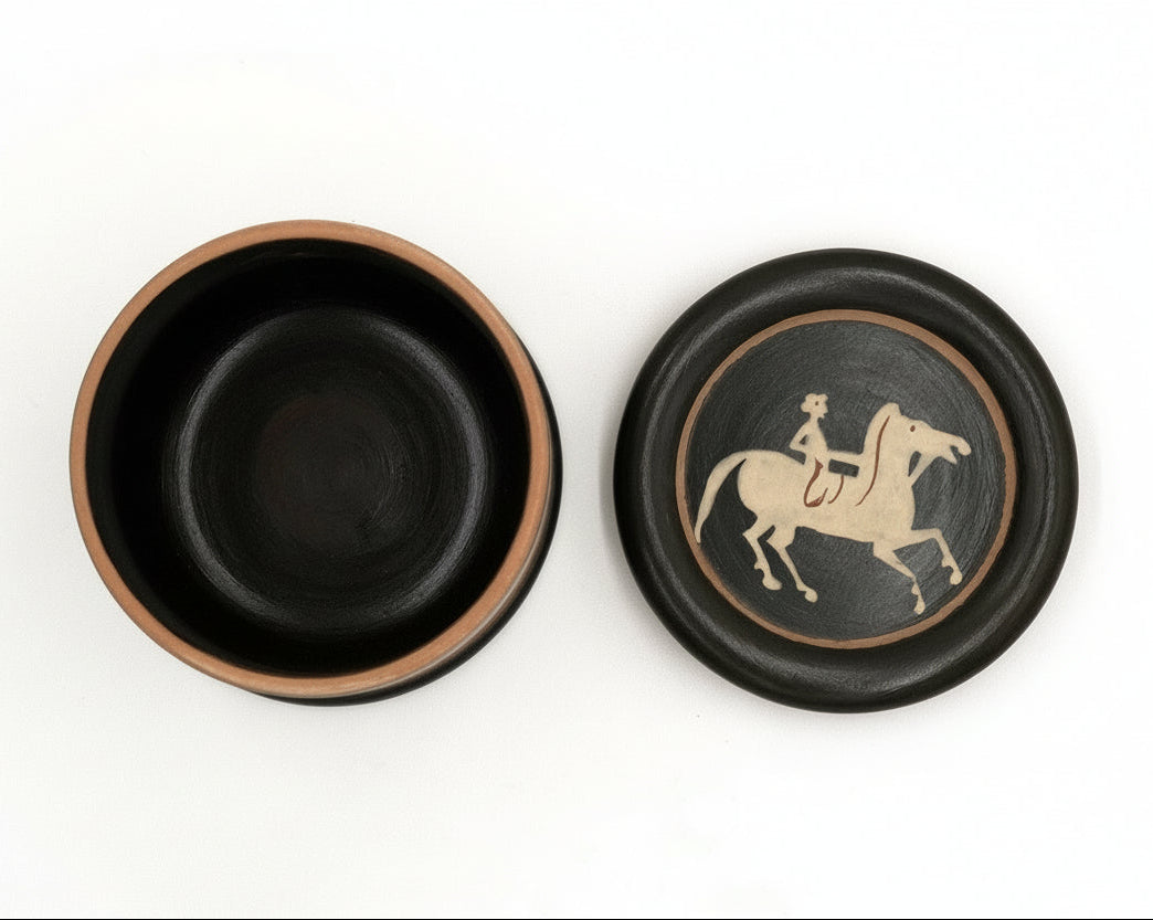 BG cylindrical Pyxis with a rider