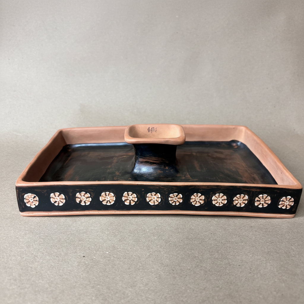 back of a Hand painted plate with fish motifs, rectangular, rare shape 