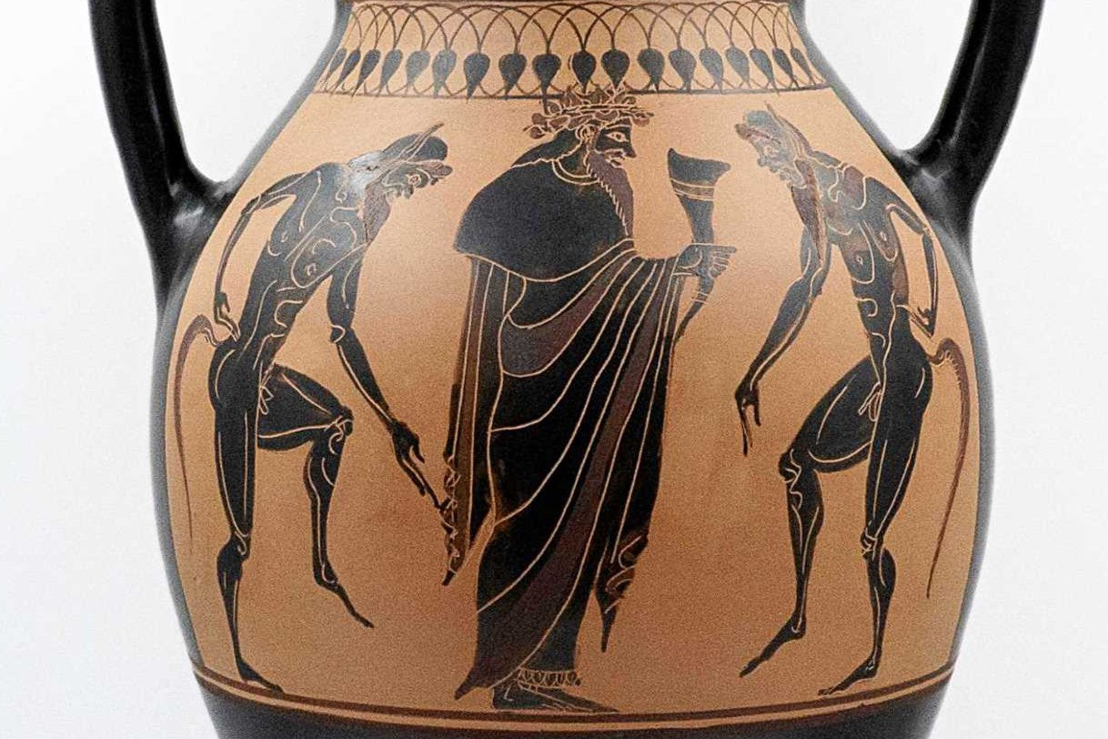 Black Figure Dionysus Amphora with lid