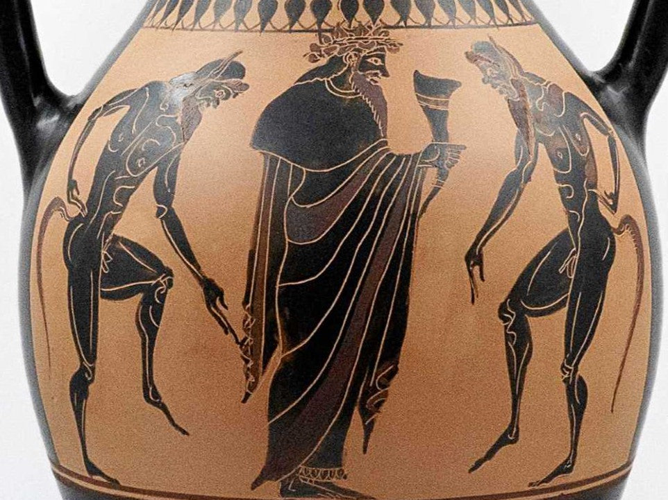 Black Figure Dionysus Amphora with lid