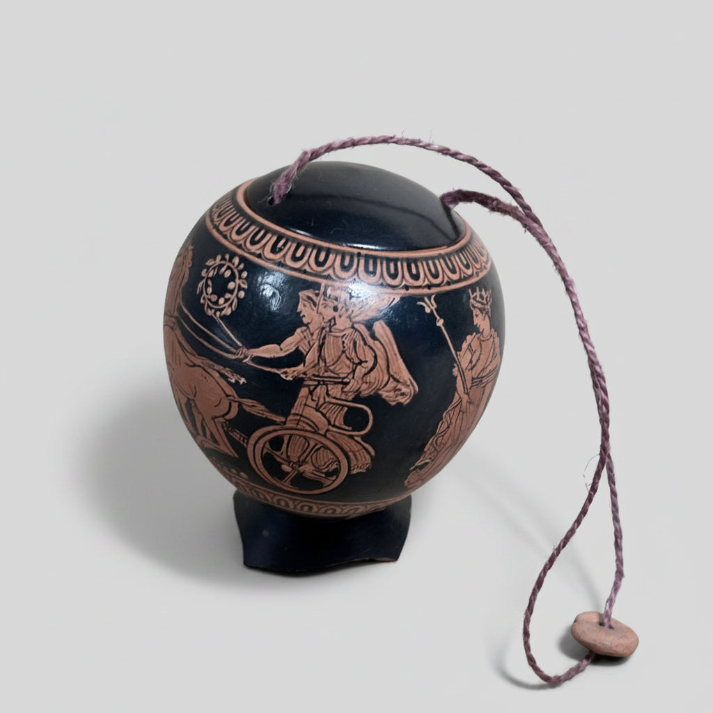 Decorative urn with artistic design on a plain background