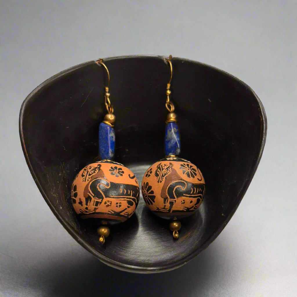 Black Figure Bead and lapis earrings