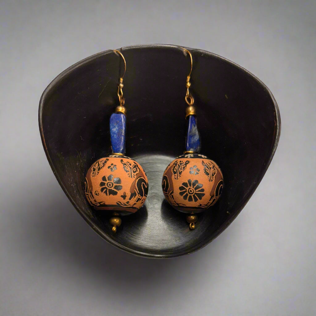 Black Figure Bead and lapis earrings