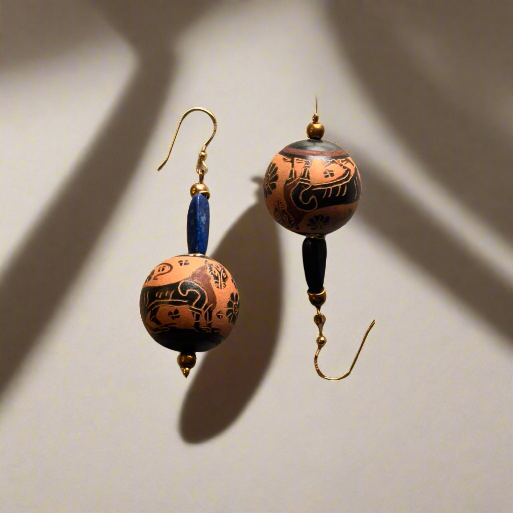 Black Figure Bead and lapis earrings