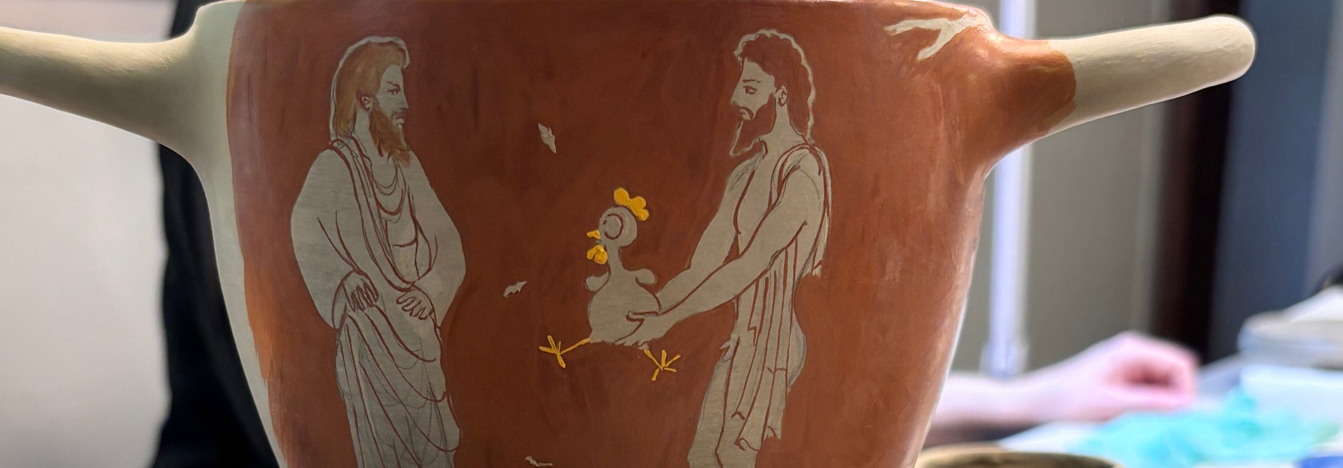White painted mug with a bird motif