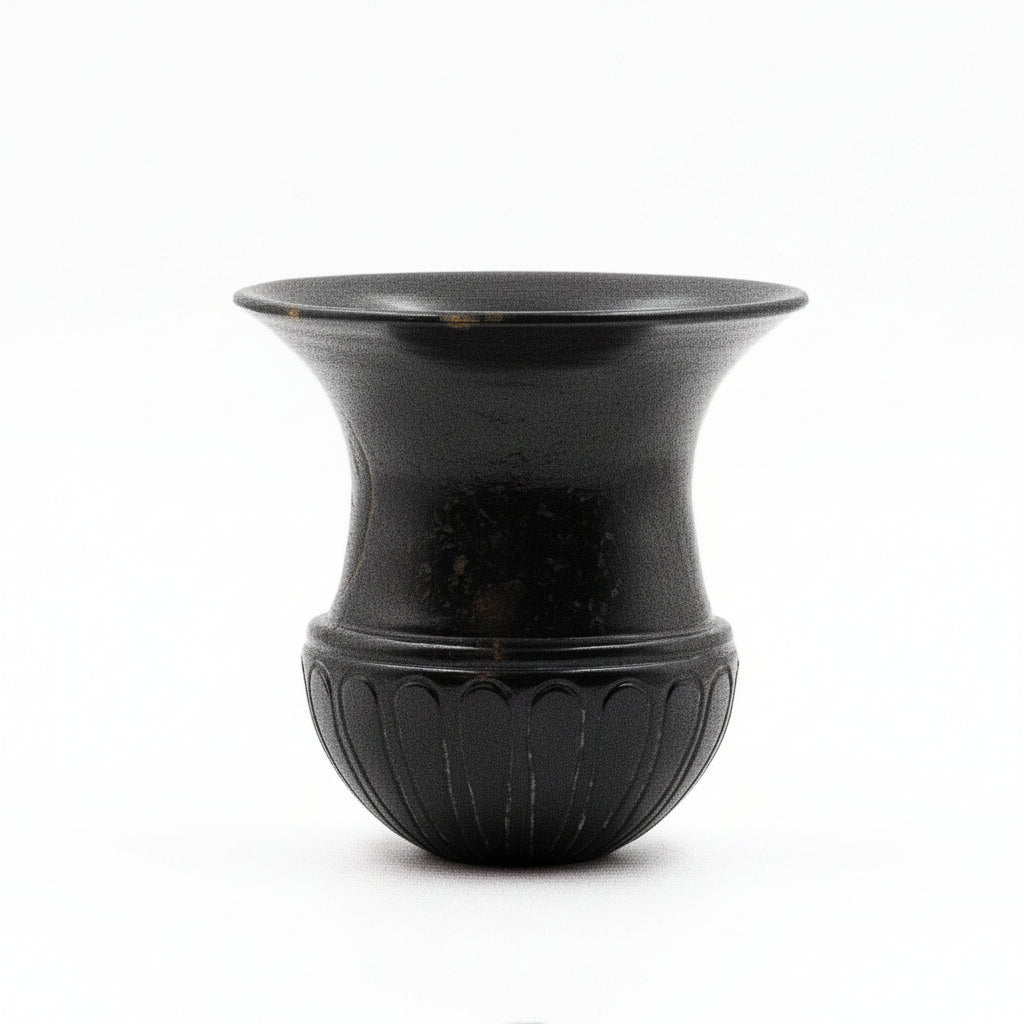 Black ceramic vase on a white background