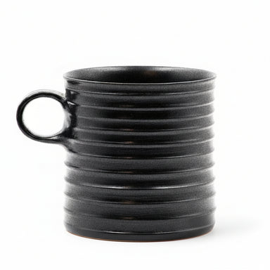 Black Glazed cylindrical ribbed mug