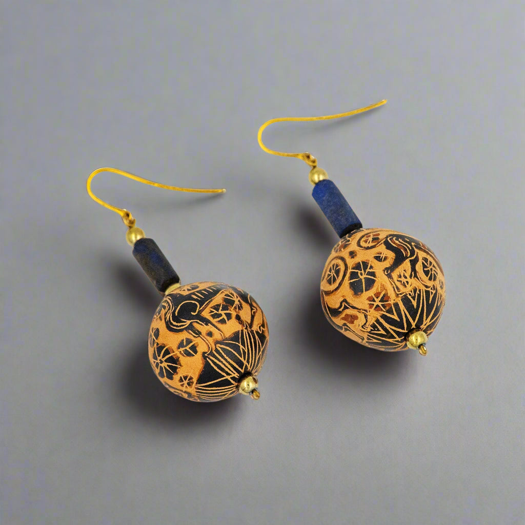 Black Figure Bead and lapis earrings