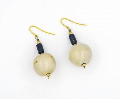 Glazed bead and lapis drop earrings