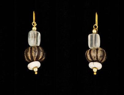 Glazed bead and glass drop earrings