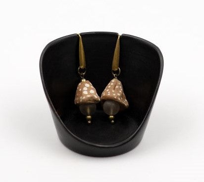 Dot funnel bead and glass drop earrings