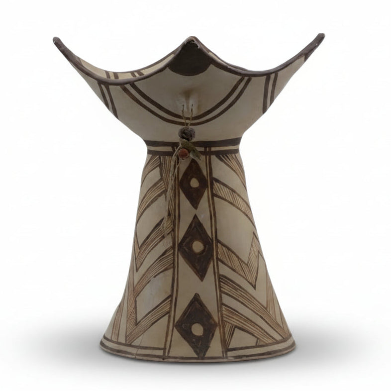 Decorative vase with geometric patterns on a white background