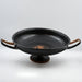 A black ceramic decorative bowl with double handles, isolated on a white background.